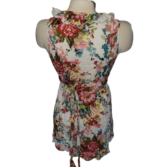 DOUBLE ZERO Floral Sleeveless Wrap Dress Ruffle‎ Trim & Waist Tie Summer Spring - Picture 3 of 6
